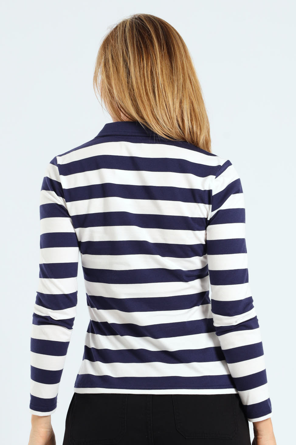 Half Placket Collared Stripe Rugby Top - Navy/White