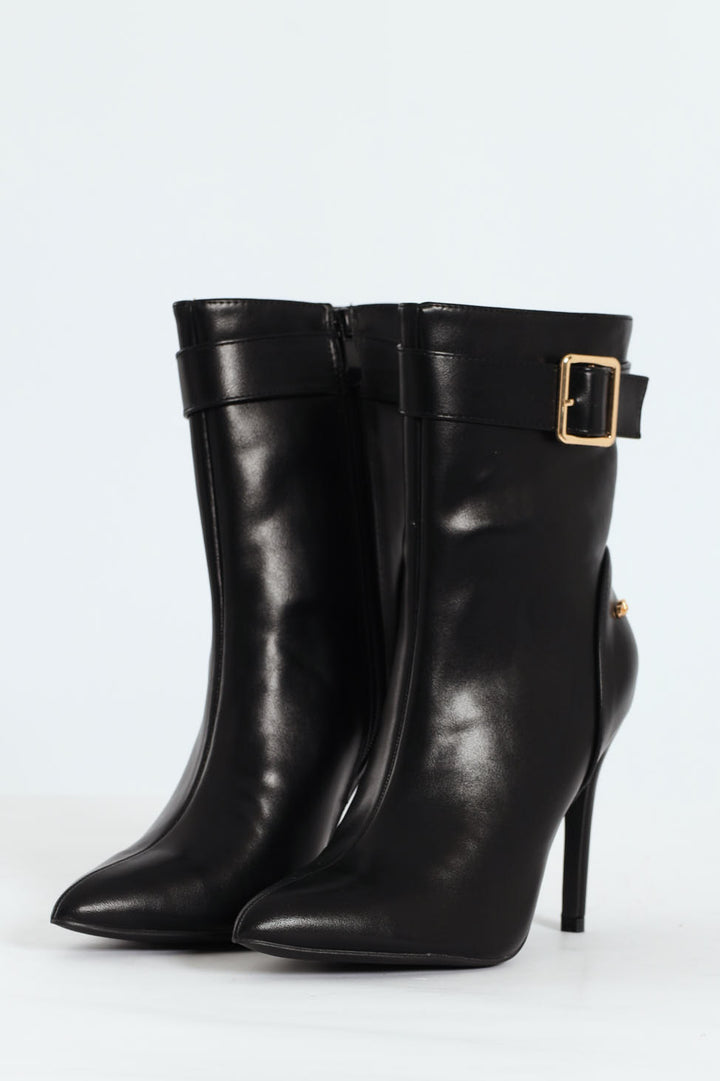 Boss 20 Buckle Stiletto Ankle Boot - Black