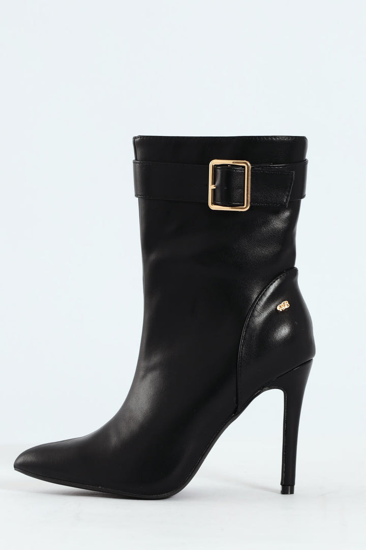 Boss 20 Buckle Stiletto Ankle Boot - Black