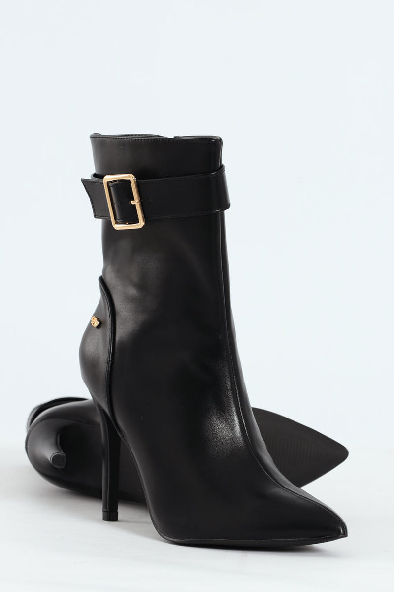 Boss 20 Buckle Stiletto Ankle Boot - Black