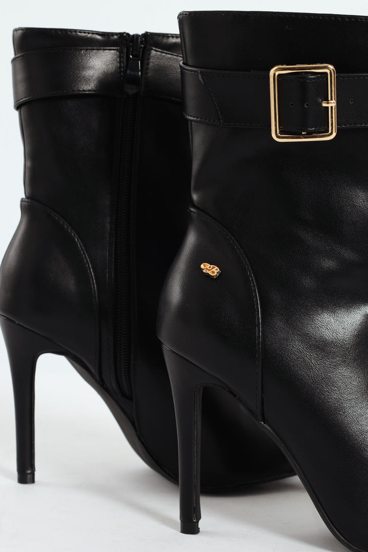 Boss 20 Buckle Stiletto Ankle Boot - Black