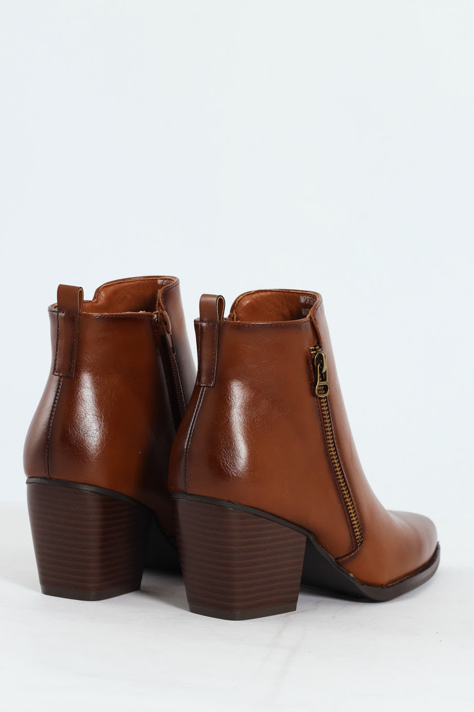 Round Toe Ankle Block Heel Boot - Tan