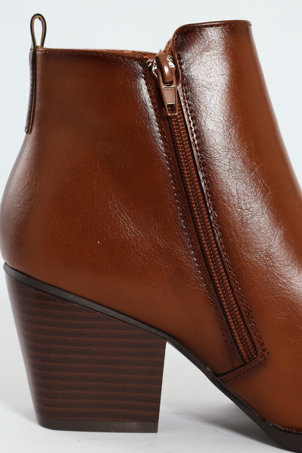 Round Toe Ankle Block Heel Boot - Tan