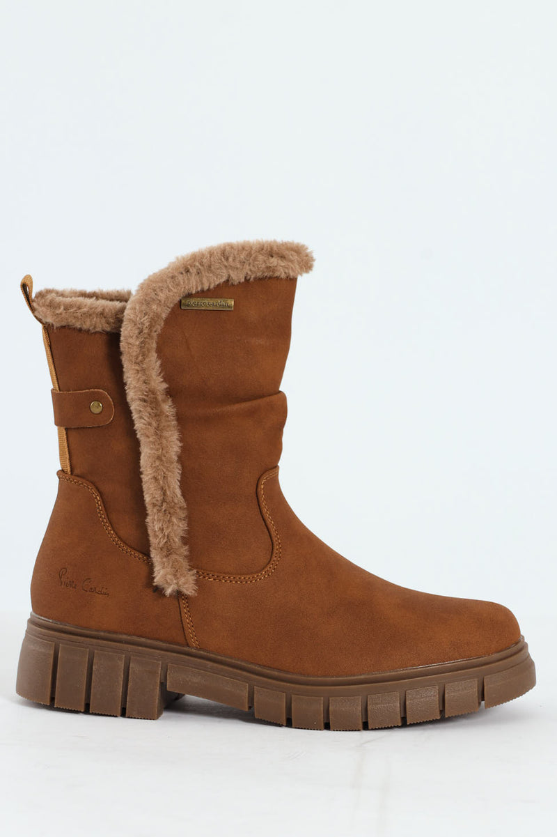 Kiera Fur Lined Mid Calf Lug Sole Boot - Tan
