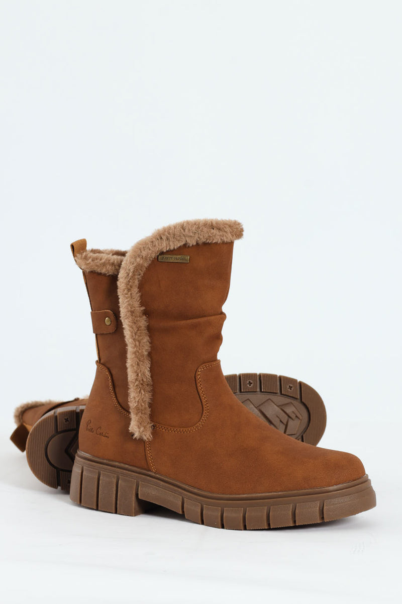 Kiera Fur Lined Mid Calf Lug Sole Boot - Tan