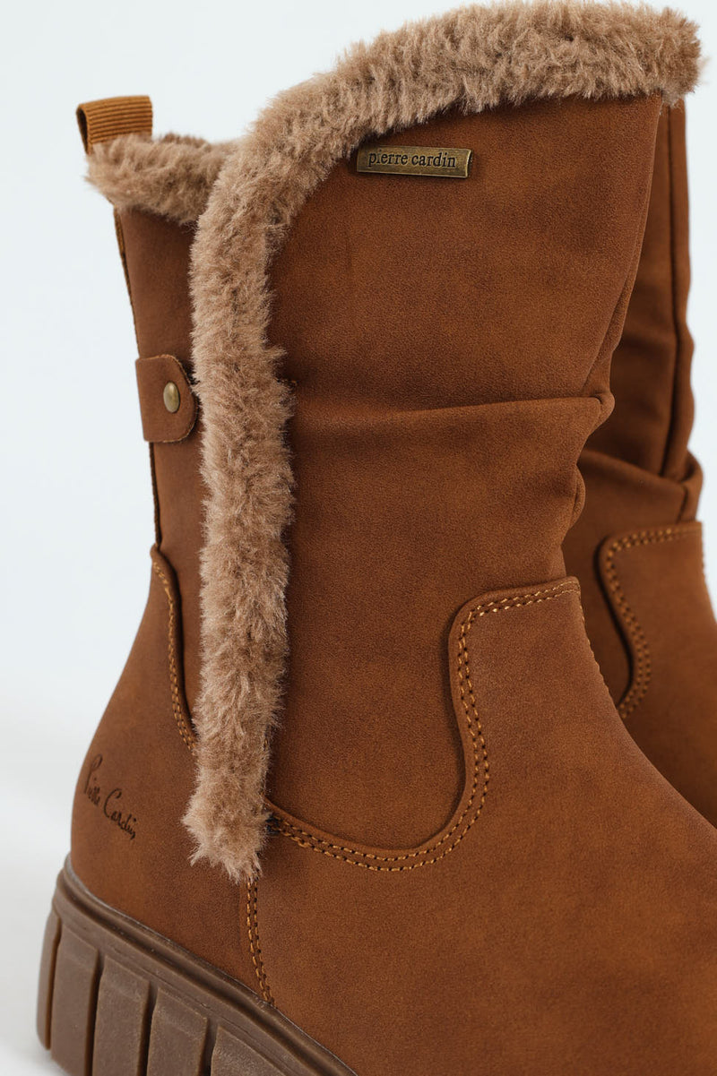 Kiera Fur Lined Mid Calf Lug Sole Boot - Tan
