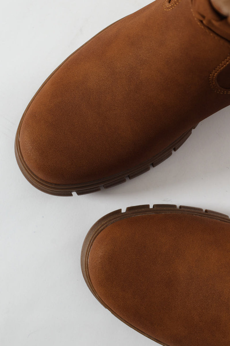 Kiera Fur Lined Mid Calf Lug Sole Boot - Tan