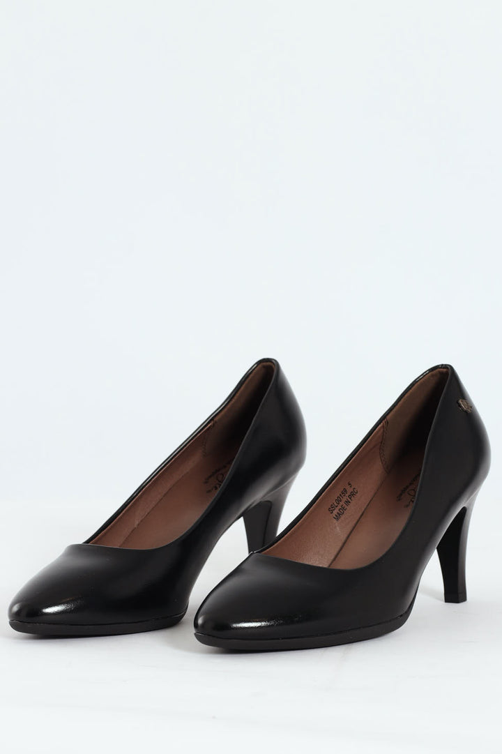 Neriah Pointed Toe Textured PU Court Heel - Black