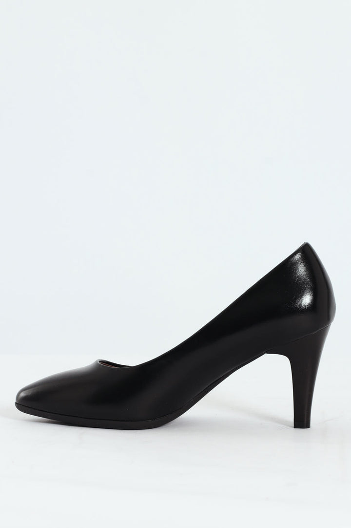 Neriah Pointed Toe Textured PU Court Heel - Black