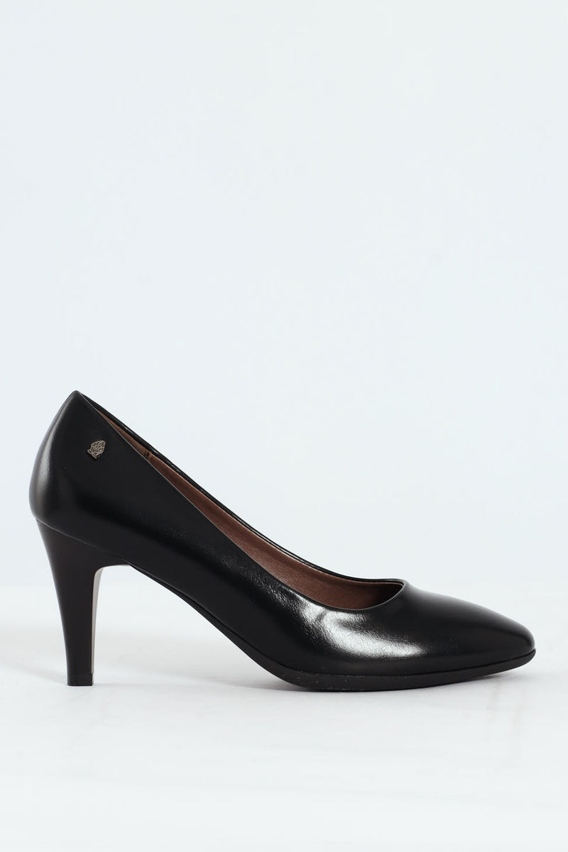 Neriah Pointed Toe Textured PU Court Heel - Black