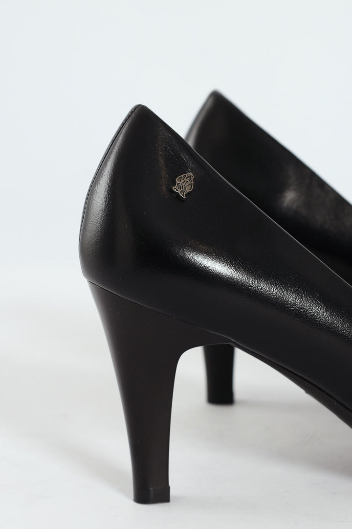 Neriah Pointed Toe Textured PU Court Heel - Black