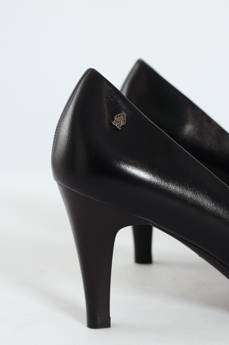 Neriah Pointed Toe Textured PU Court Heel - Black