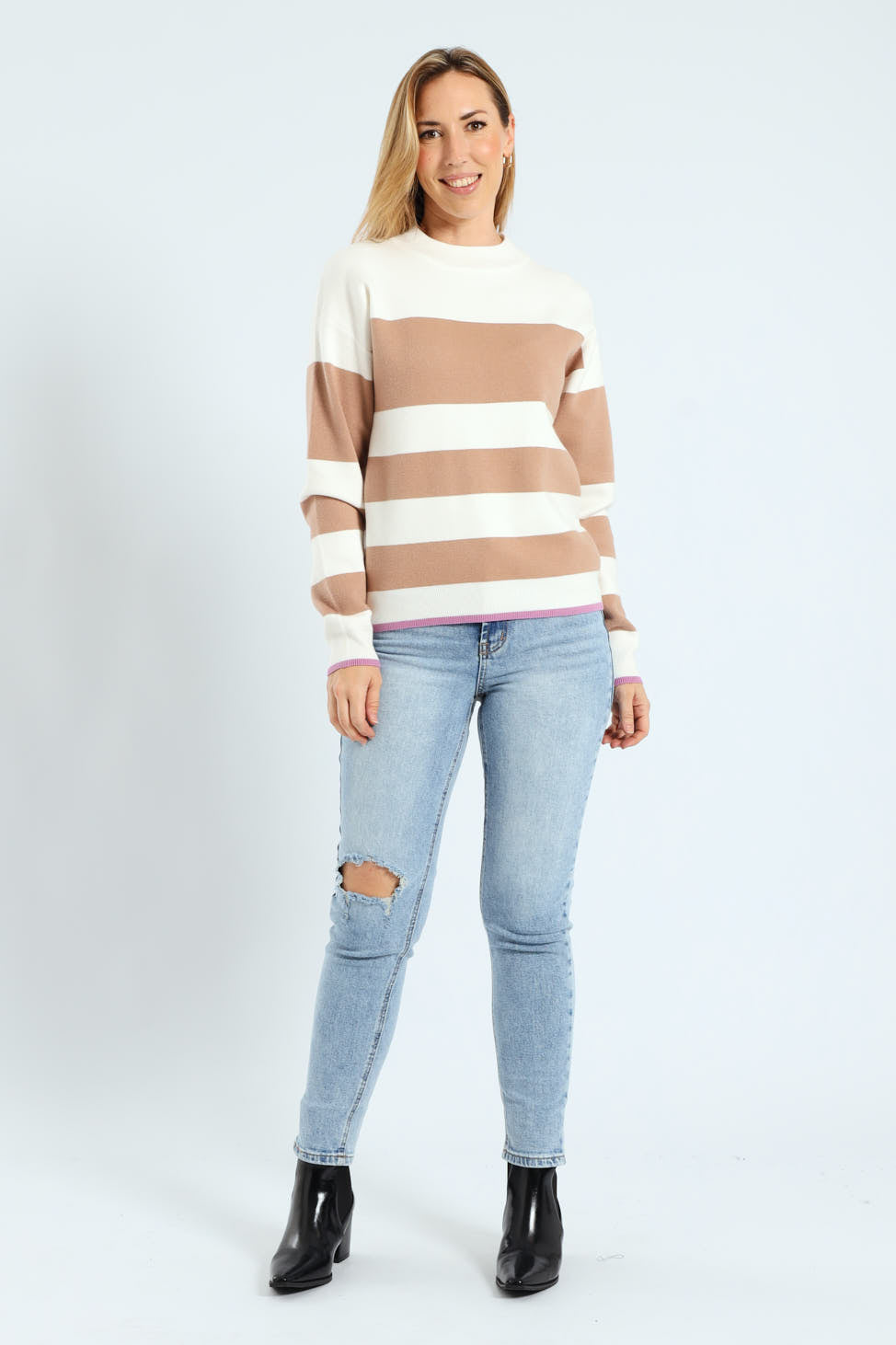 Luxe Academia Stripe Turtleneck Pullover - Grape