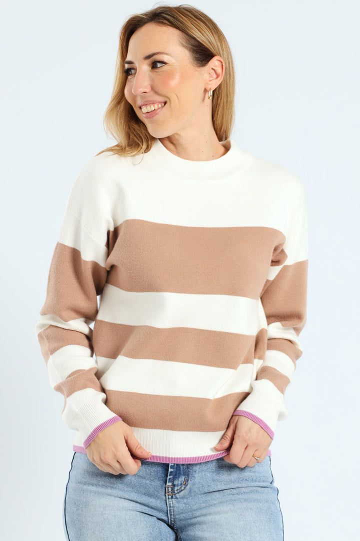 Luxe Academia Stripe Turtleneck Pullover - Grape