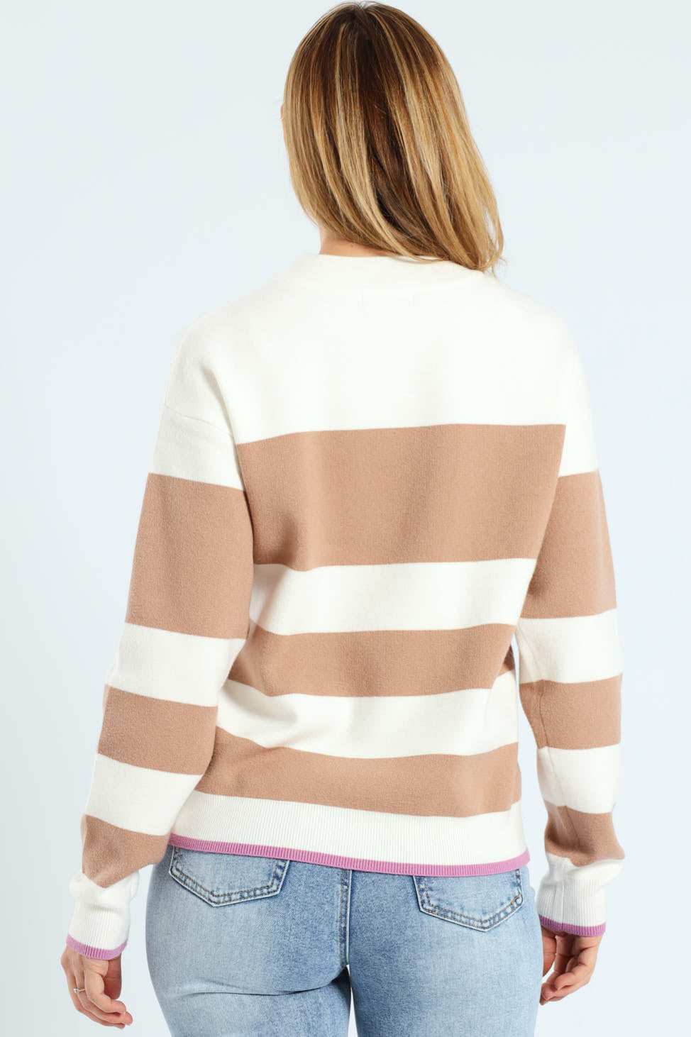 Luxe Academia Stripe Turtleneck Pullover - Grape