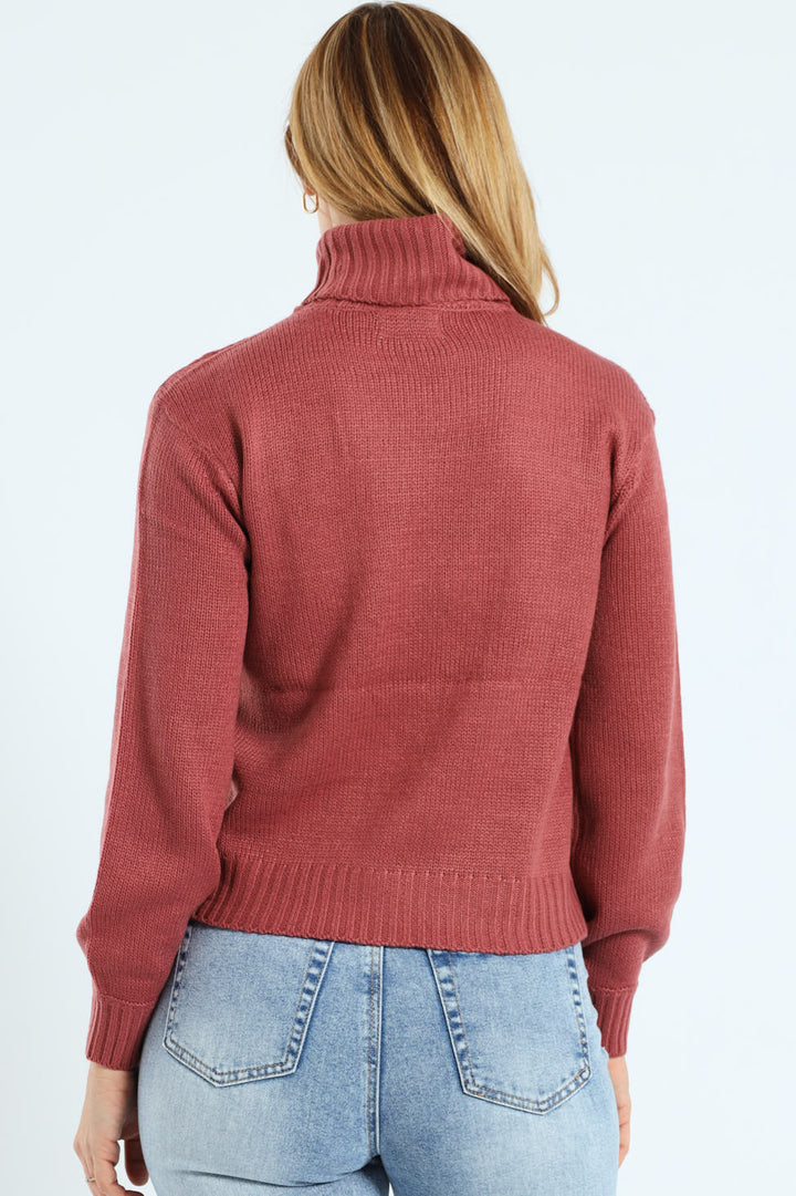 Chunky Cable Poloneck - Deco Rose