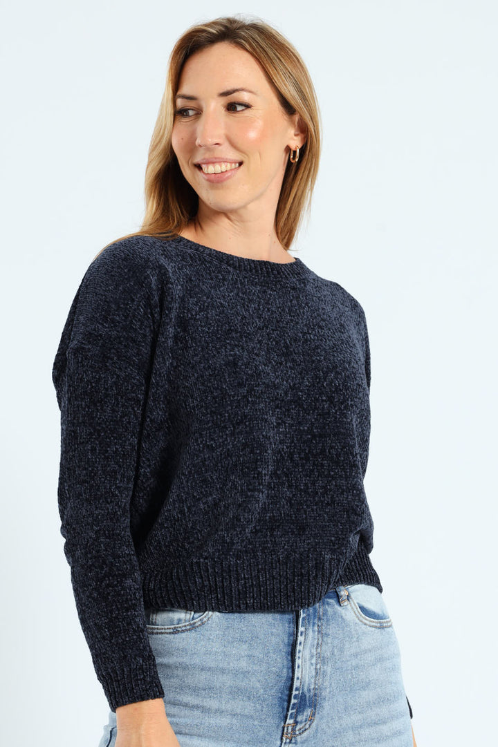 Chenille Pullover - Navy