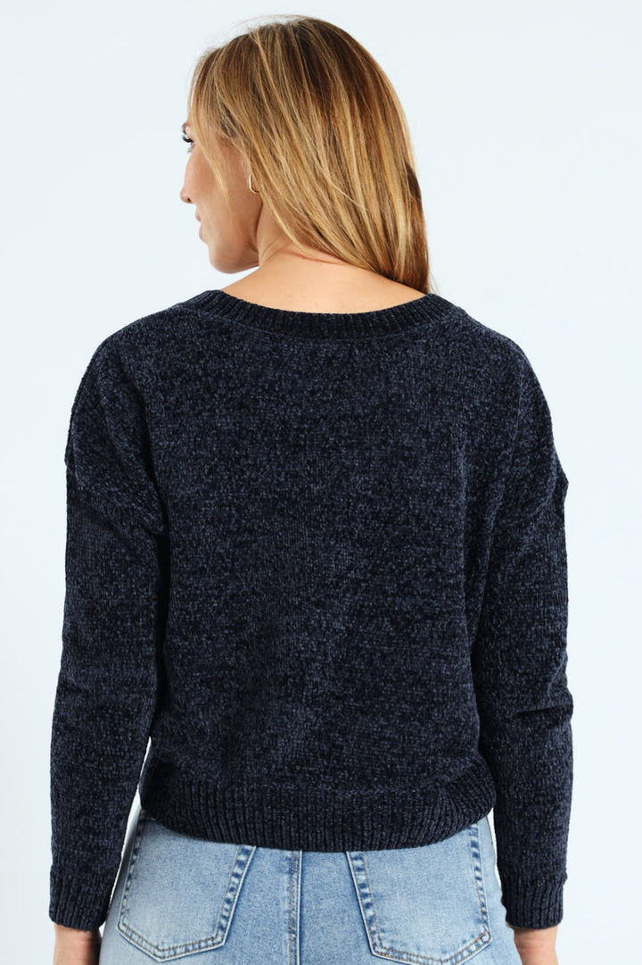 Chenille Pullover - Navy