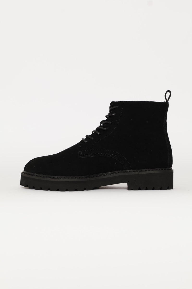 Nubuck Lace Up Worker Boot - Black
