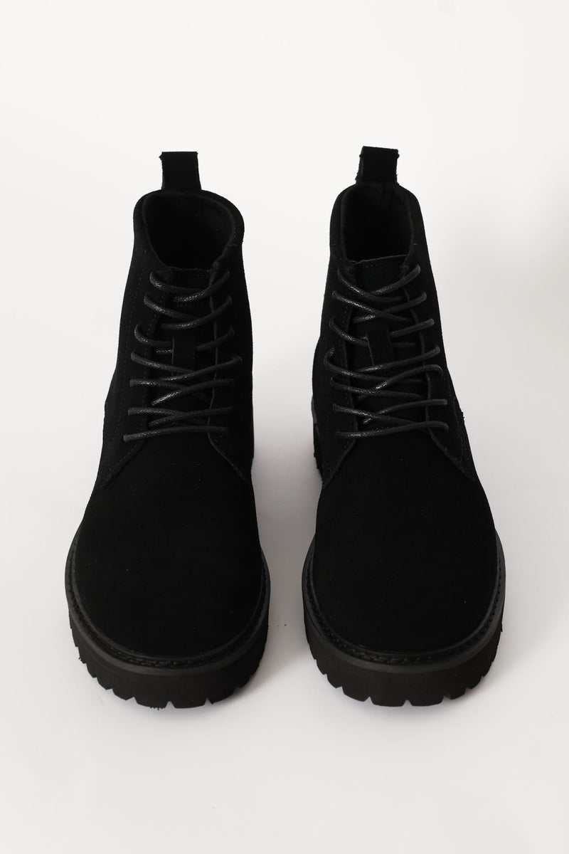 Nubuck Lace Up Worker Boot - Black