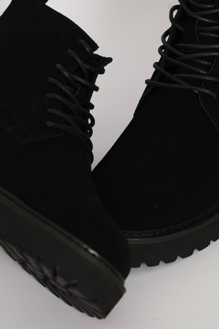 Nubuck Lace Up Worker Boot - Black