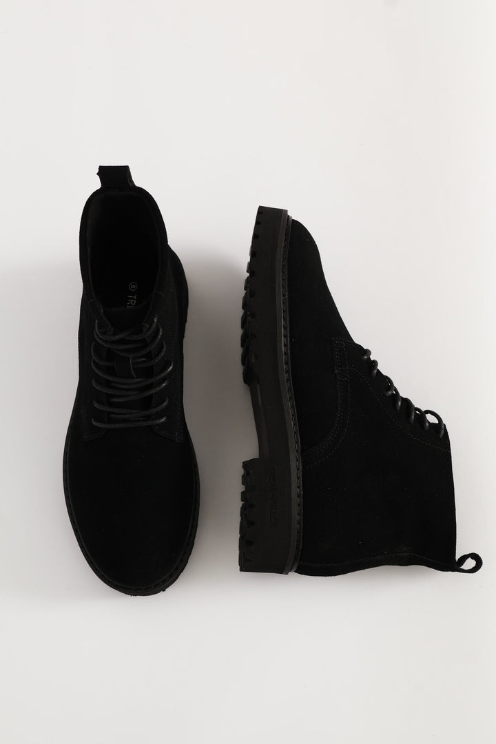 Nubuck Lace Up Worker Boot - Black