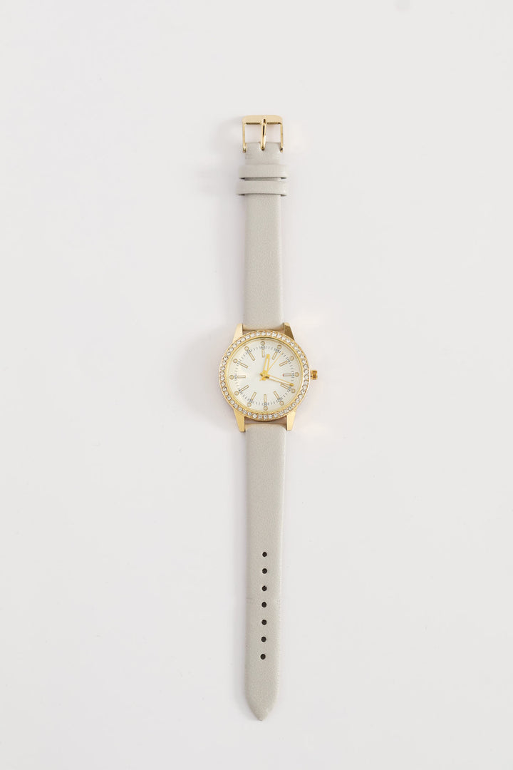 Diamante Dial Watch - Light Grey