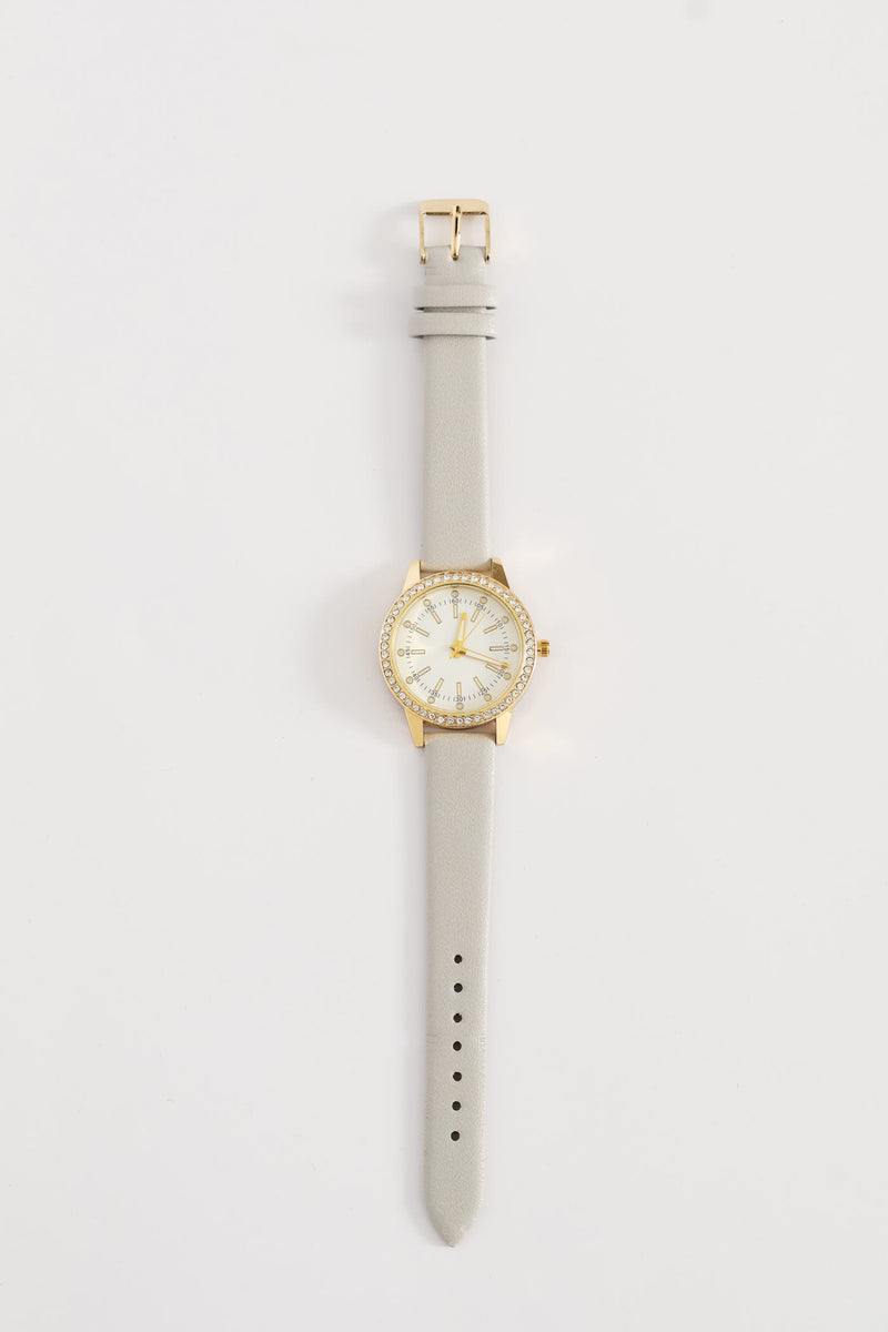 Diamante Dial Watch - Light Grey