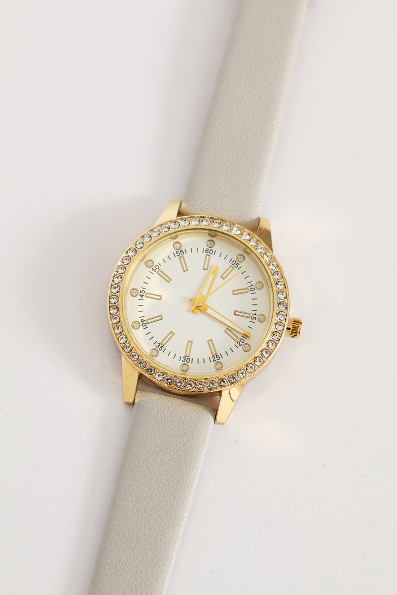 Diamante Dial Watch - Light Grey