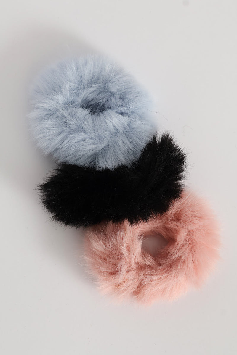 Girls 3 Pack Fur Scrunchies - Multi