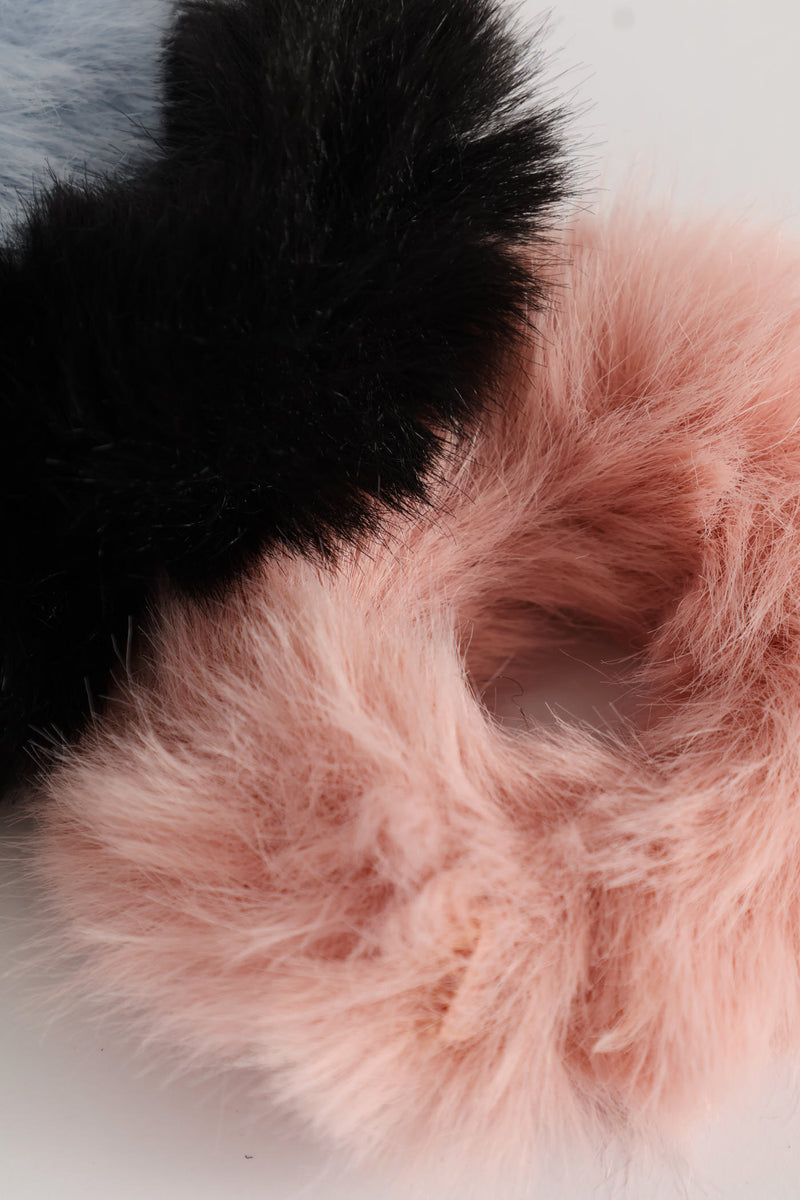 Girls 3 Pack Fur Scrunchies - Multi