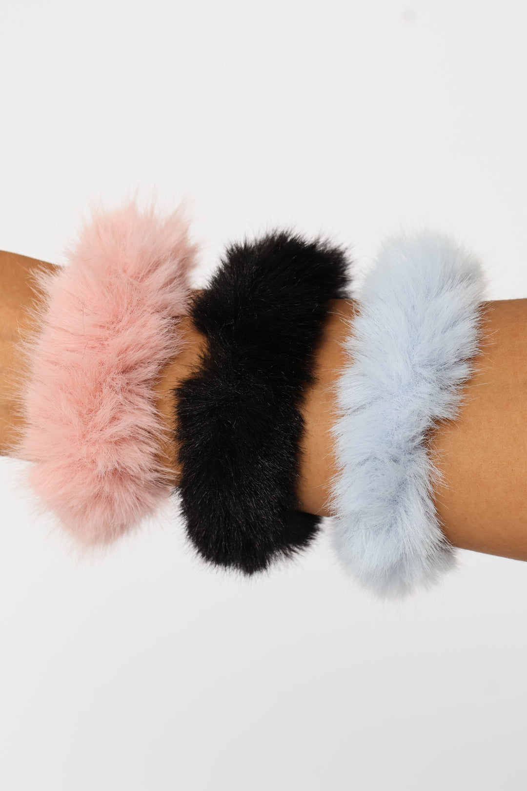 Girls 3 Pack Fur Scrunchies - Multi