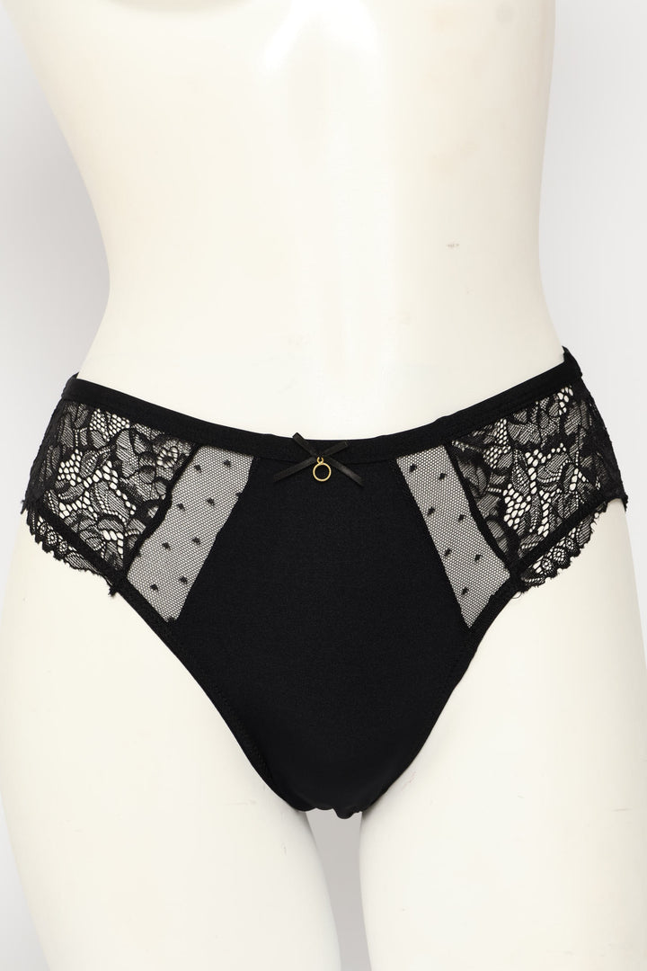 Microfibre Lace Bikini Panty - Black
