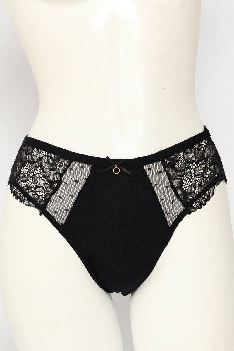 Microfibre Lace Bikini Panty - Black