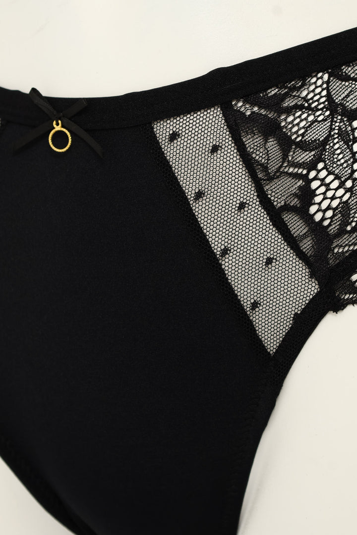 Microfibre Lace Bikini Panty - Black