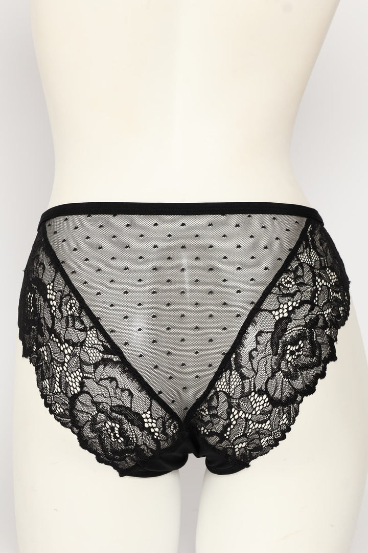 Microfibre Lace Bikini Panty - Black