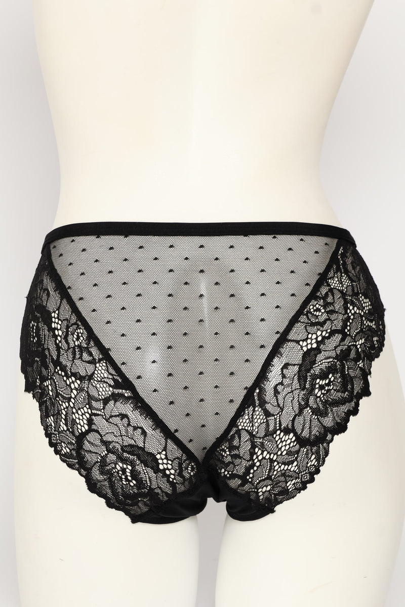 Microfibre Lace Bikini Panty - Black