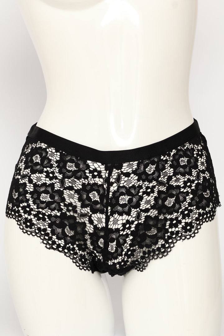 Mesh & Lace Boyleg Panty - Black