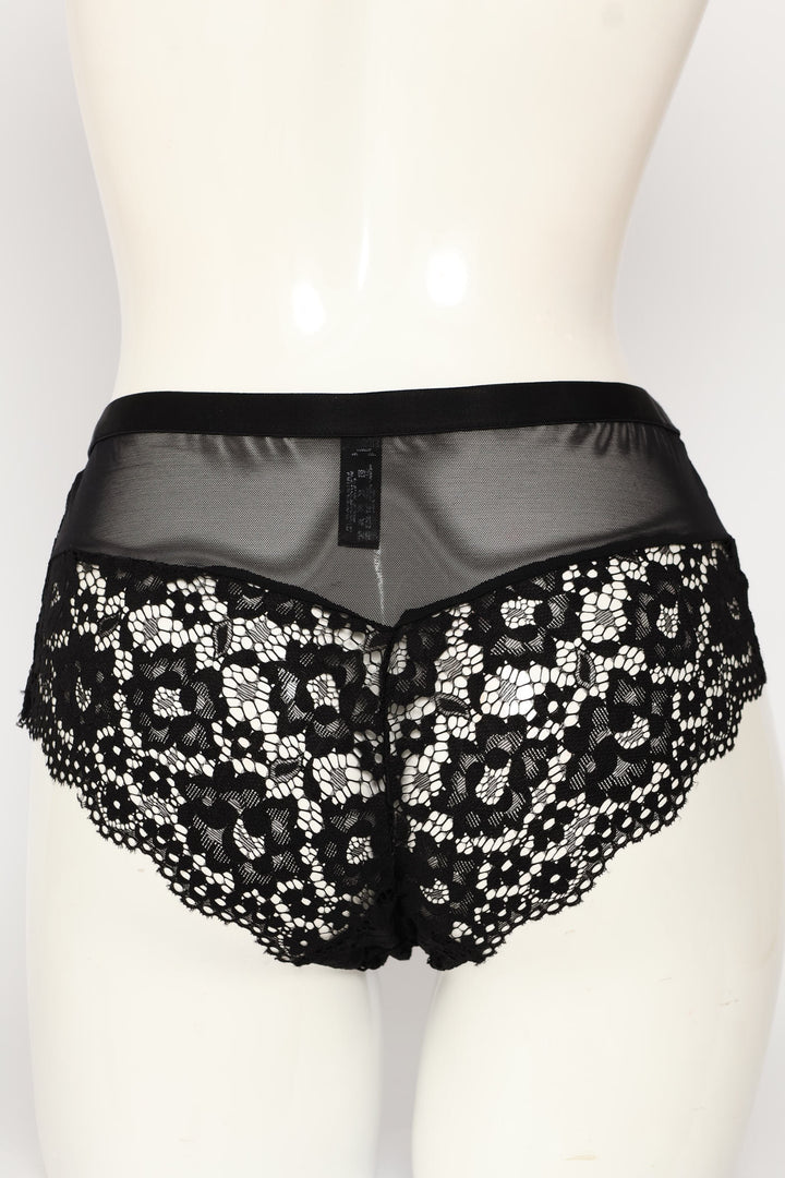 Mesh & Lace Boyleg Panty - Black