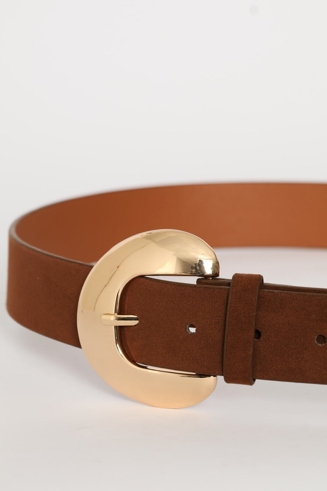 Faux Suede Large Buckle Jean Belt - Tan