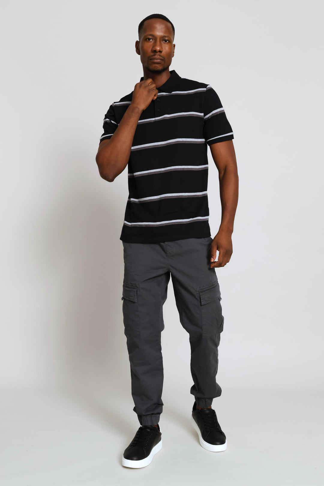 Duo Stripe Golfer - Black/Charcoal