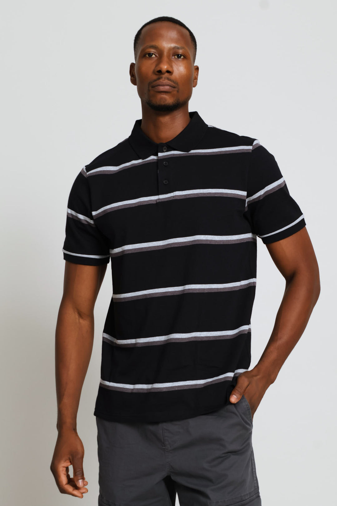 Duo Stripe Golfer - Black/Charcoal