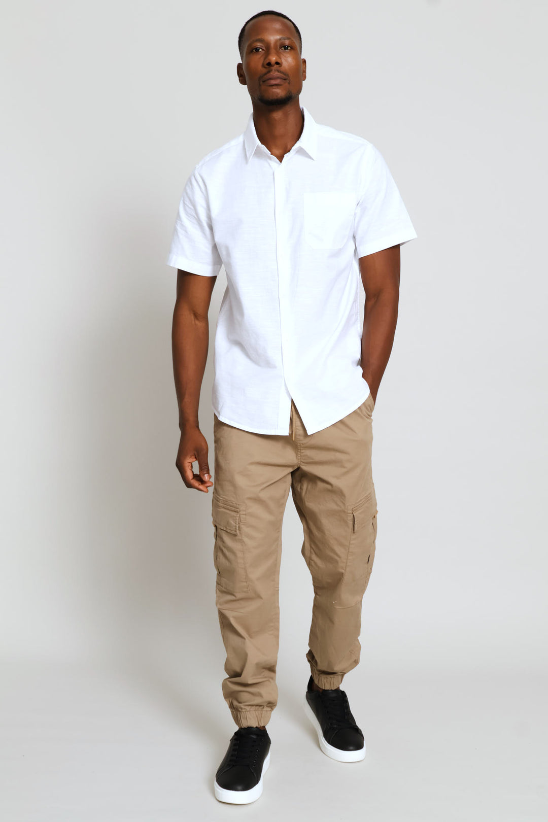 Short Sleeve Slub Regular Shirt - White