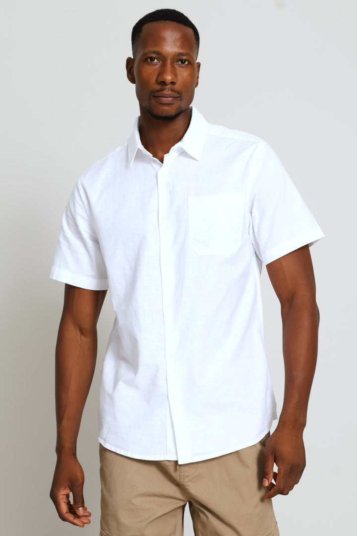 Short Sleeve Slub Regular Shirt - White