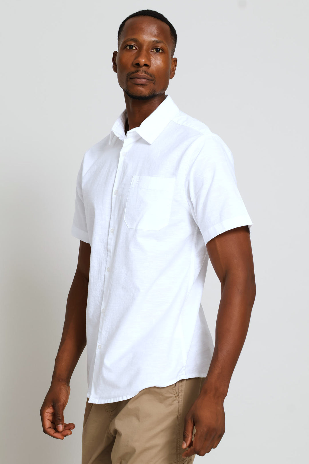 Short Sleeve Slub Regular Shirt - White
