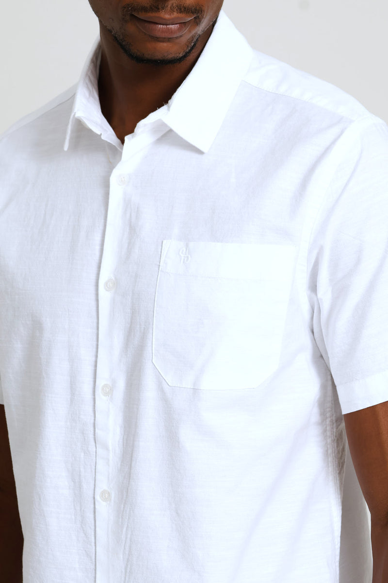 Short Sleeve Slub Regular Shirt - White