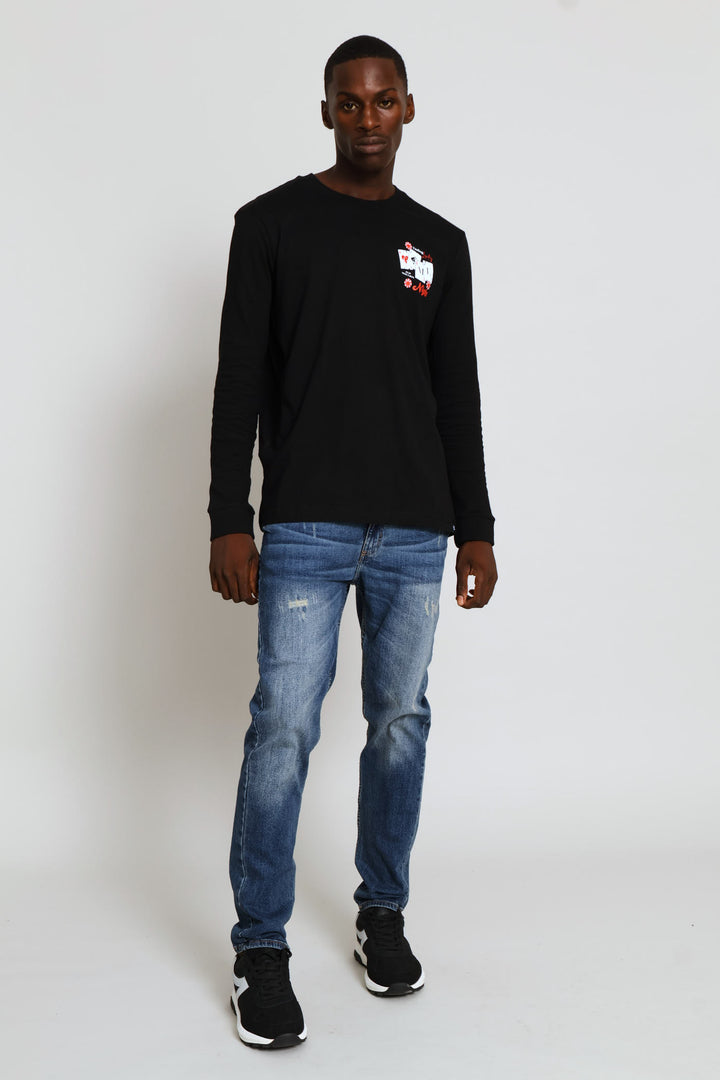 Long Sleeve Game Night Front & Back Tee - Black