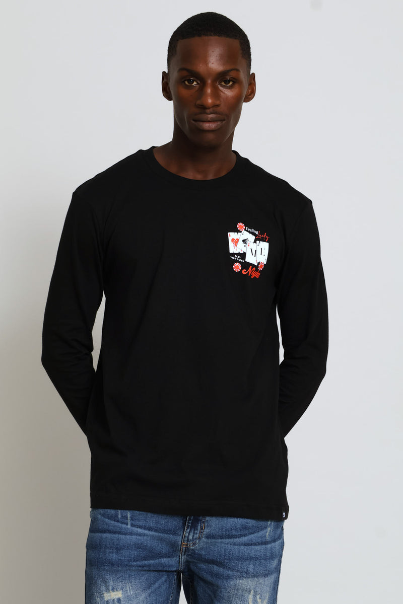 Long Sleeve Game Night Front & Back Tee - Black