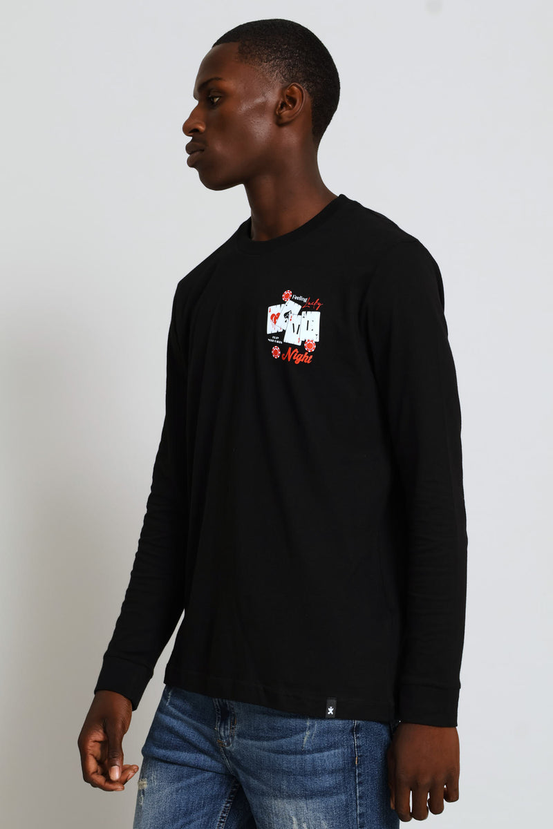Long Sleeve Game Night Front & Back Tee - Black