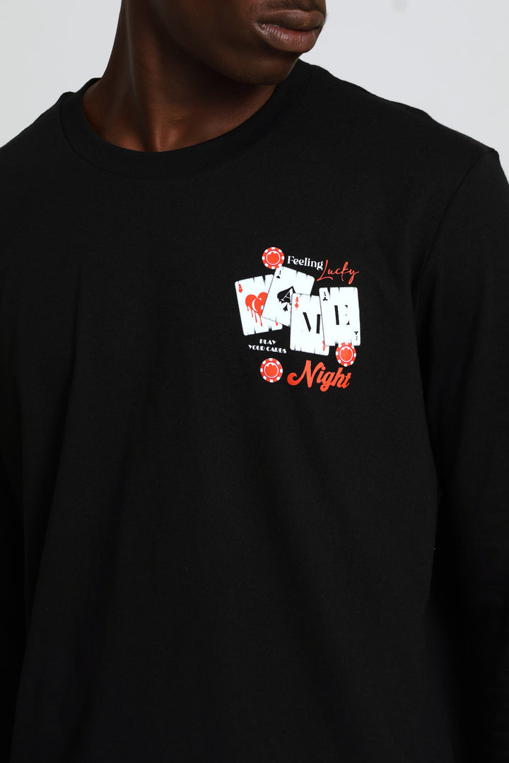 Long Sleeve Game Night Front & Back Tee - Black